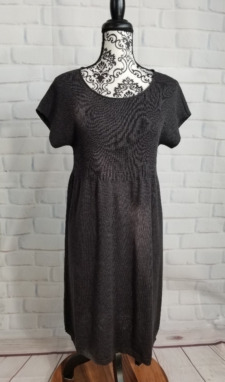 Eileen Fisher women's short sleeve stretch knit size large dress 100% wool b14